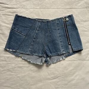 Jungle Cat Levi’s jeans blue reworked denim shorts with zipper detail
